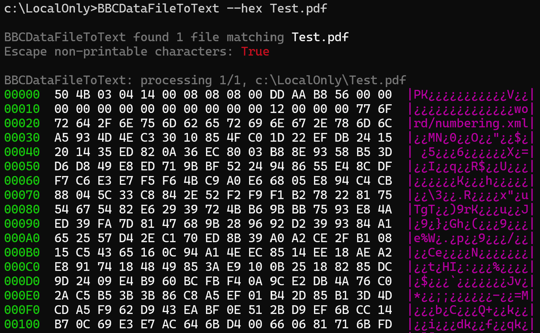 BBCDataFileToText dumping in hex